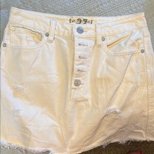 We The Free Cream Distressed Denim Skirt